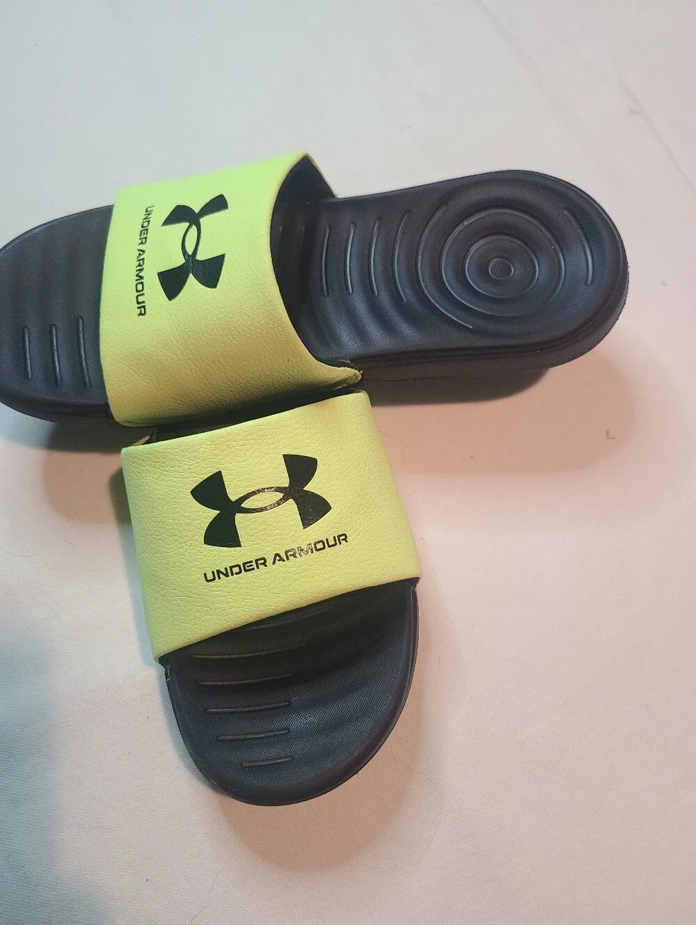 Under Armour Kids' Neon Yellow and Black Slide Sandals